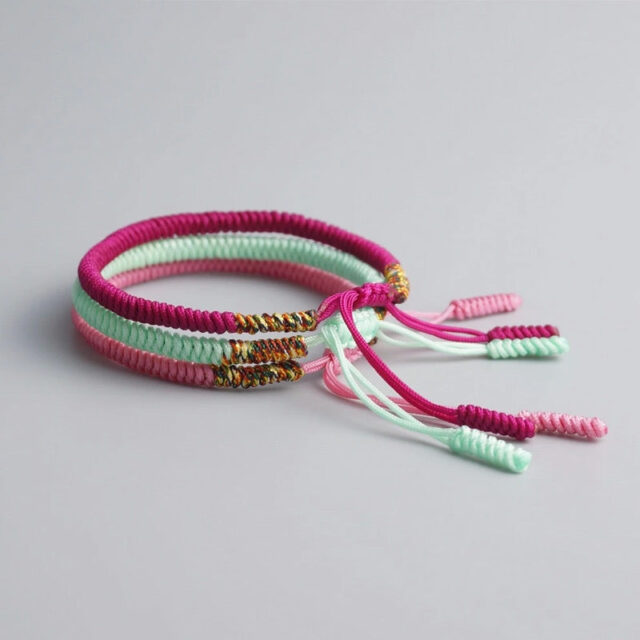 Triple20Bracelet20Tibetain20Fuchsia20Vert20Rose 1